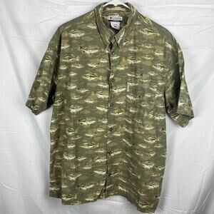 Columbia Sportswear Co River Lodge Mens XL Short Sleeve Button Up Shirt Fish